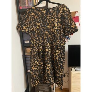 Broadway‎ & Broome Women Black Gold Leopard Print Dress Size 12 Short Sleeve